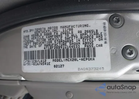 2001 Toyota Avalon Xls z USA, uszkodzony, nr VIN 4T1BF28B91U144533